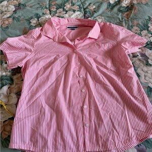 Karen Scott Pink and White Striped Button-Down Shirt